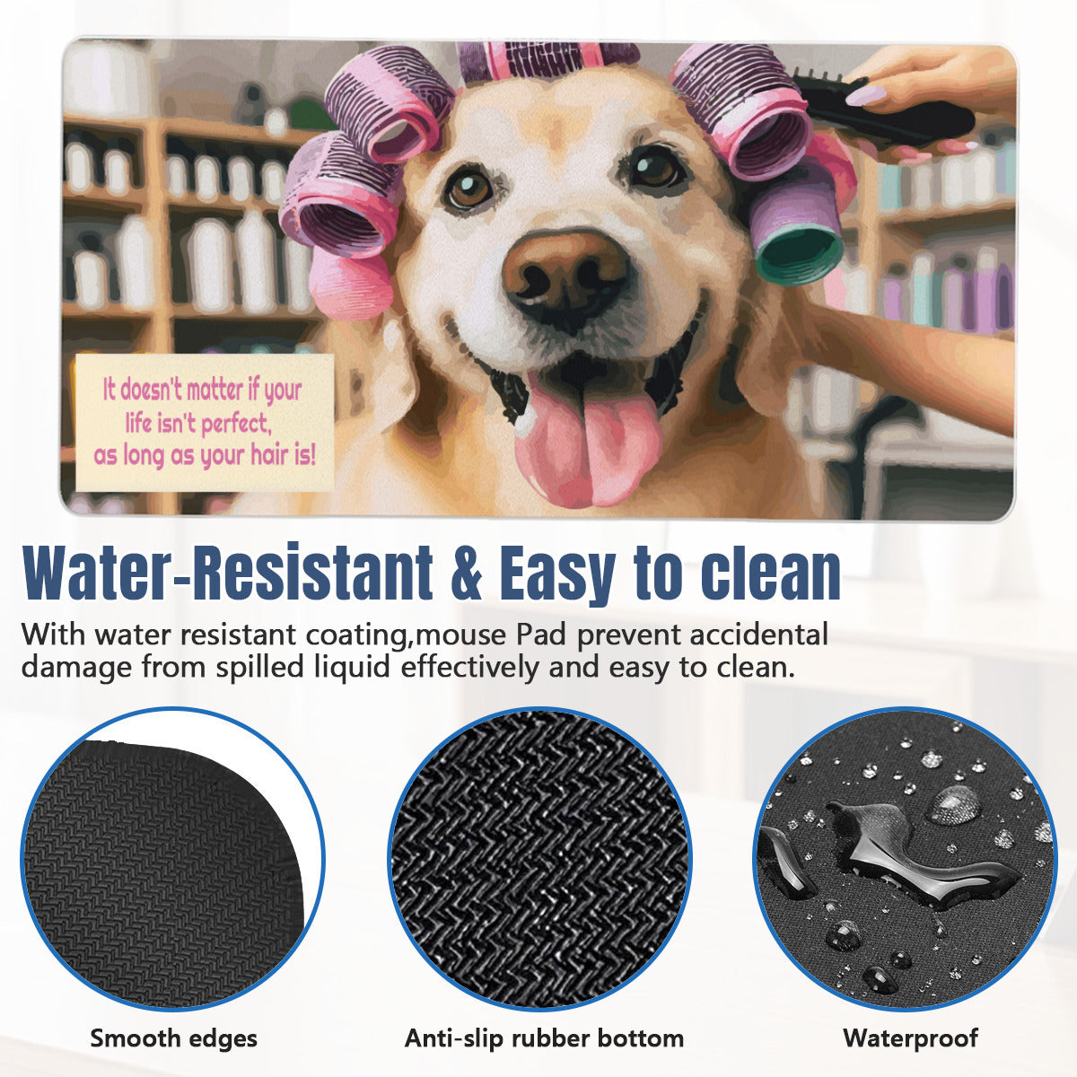 Perfect Hair with Rollers Golden Retriever Mousepad Desk Mat - available in 2 sizes