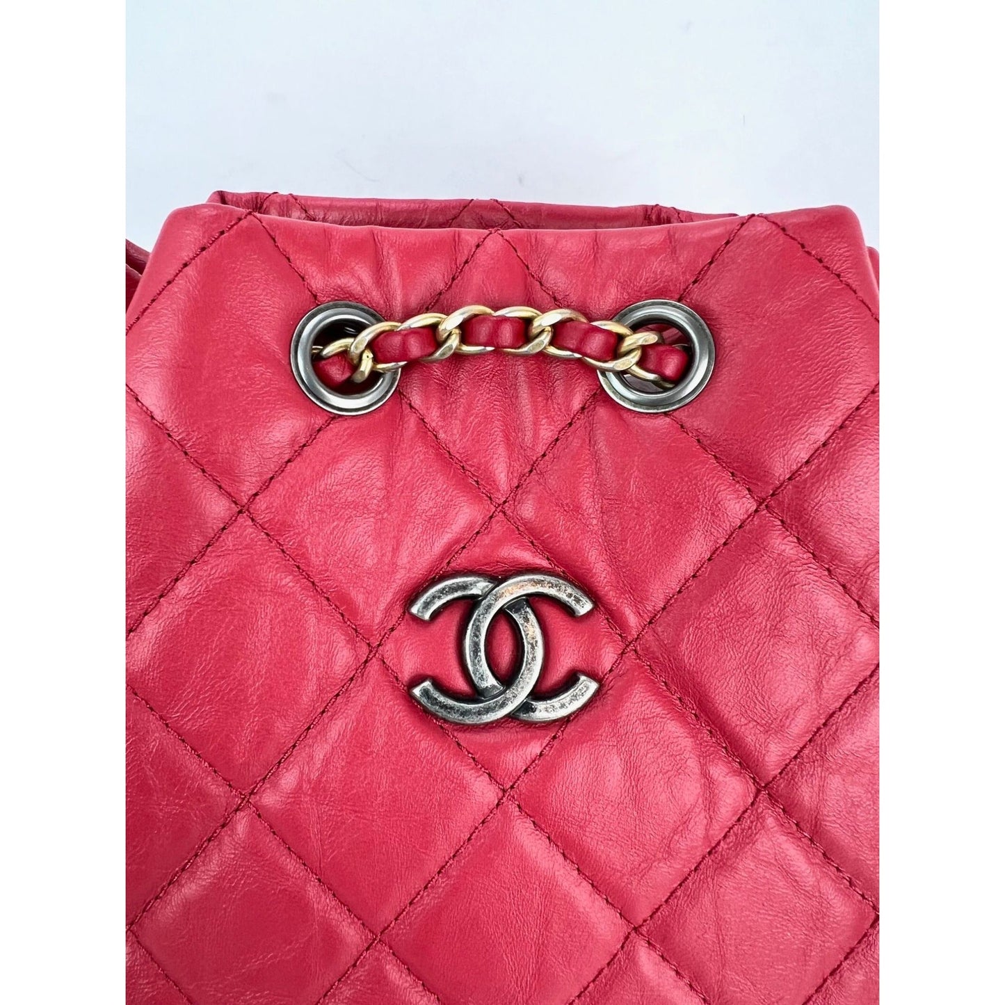 Chanel Aged Calfskin Quilted Small Gabrielle Red Backpack