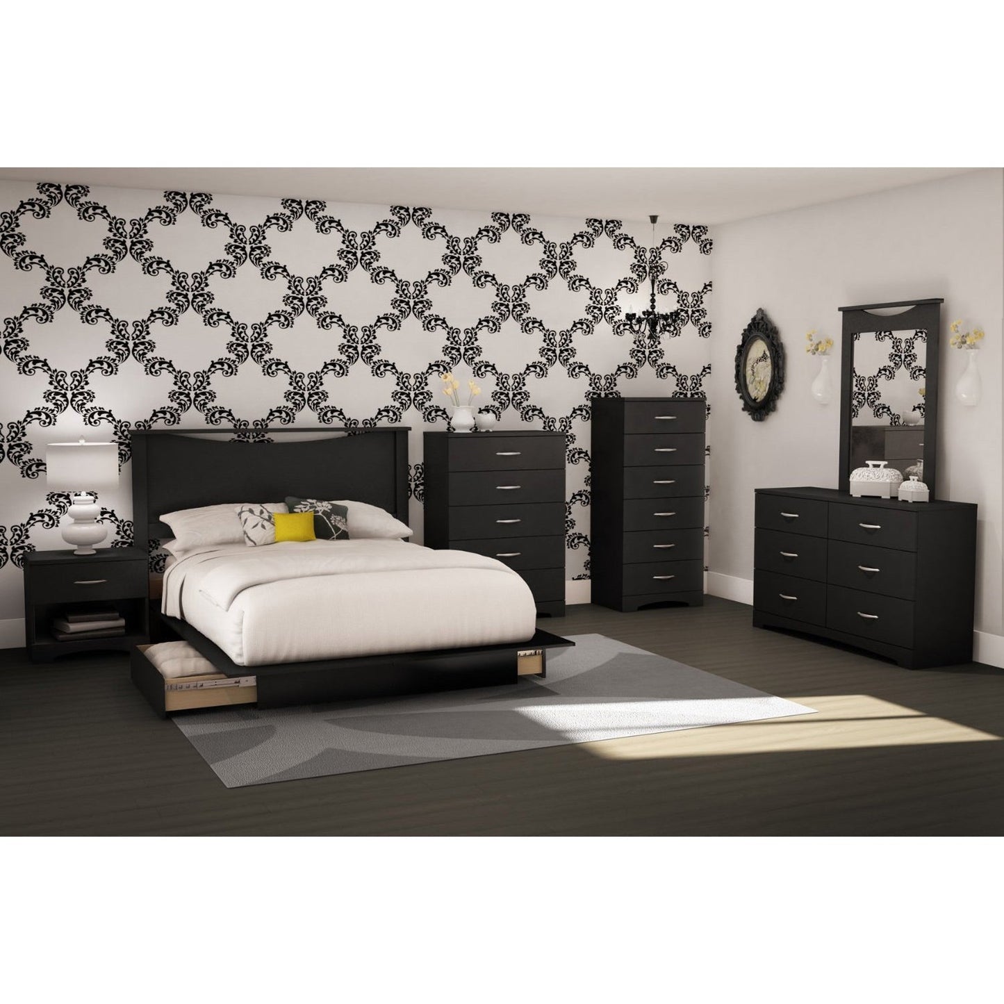 Cómoda lencero negra de 6 cajones para dormitorio contemporáneo
