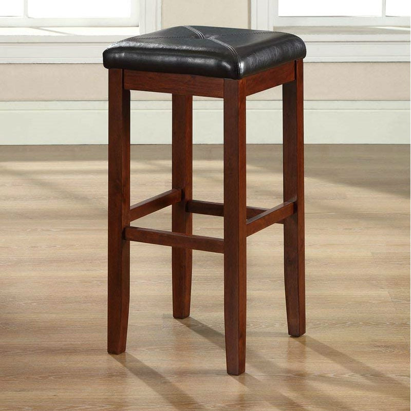 Juego de 2 taburetes vintage de caoba con asiento tapizado en negro