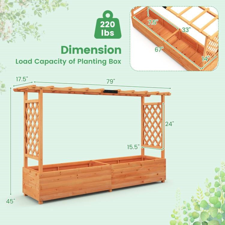 Macetero elevado rectangular de madera de abeto macizo con espaldera lateral