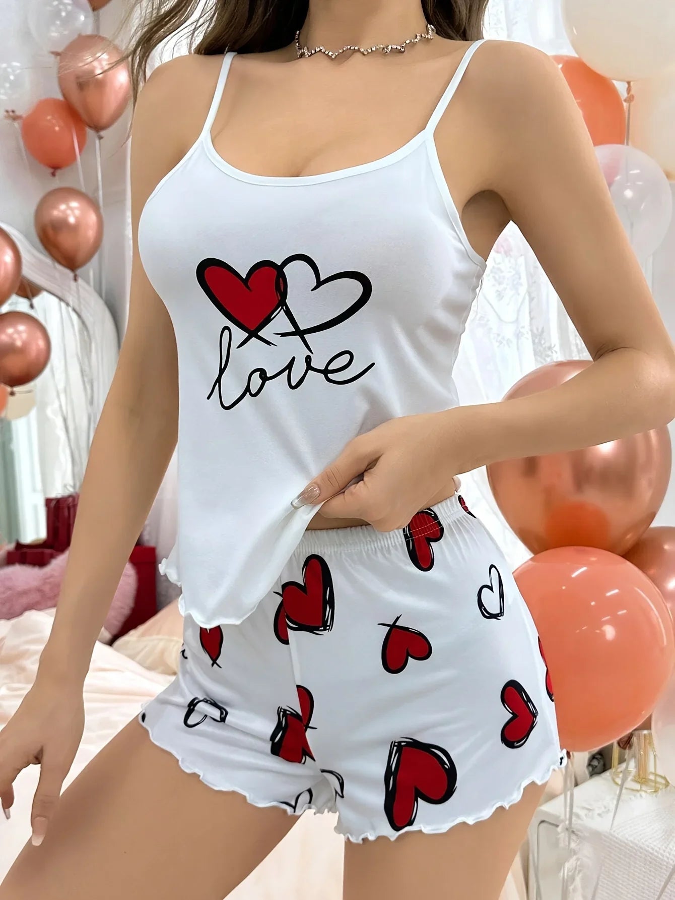 Summer Cute Black Bear Printed Sling Crop Tops and Shorts Pajamas Set for Women's Loungewear Sleepwear Home Wear Clothes