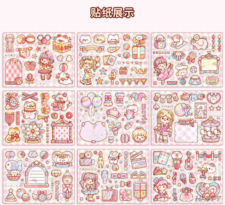 Caja de pegatinas de chica de teatro Kawaii