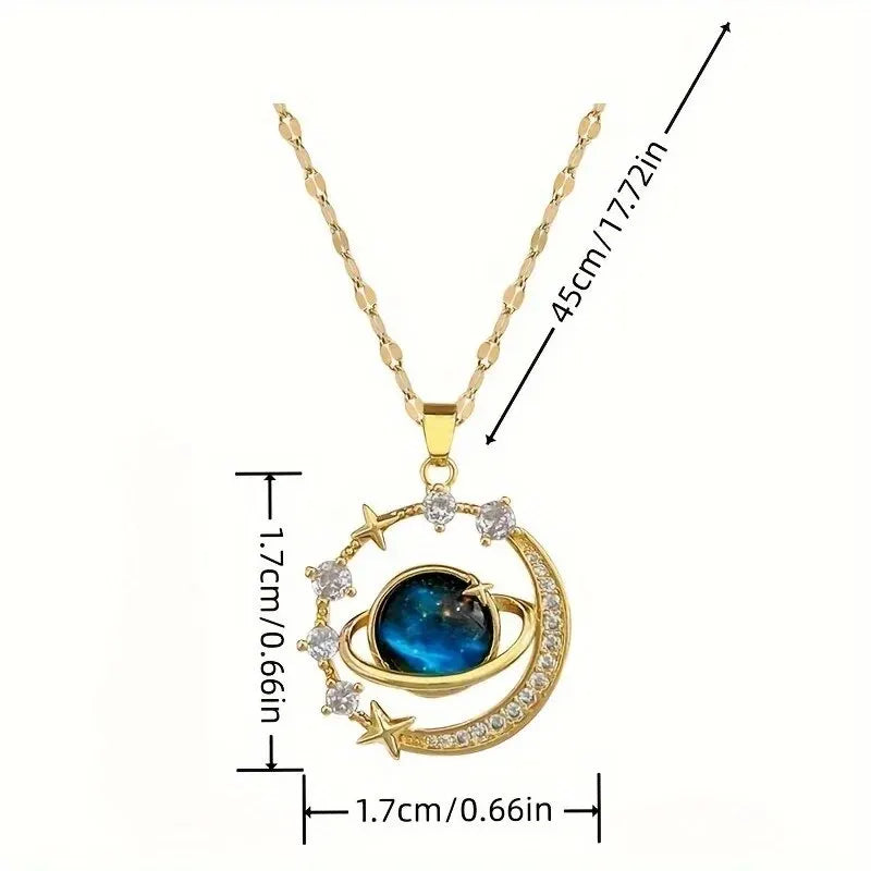 Stainless Steel Clavicle Chain Exquisite Starry Sky Planet Light Luxurious Temperament Gorgeous Necklace Star and Moon Versatile