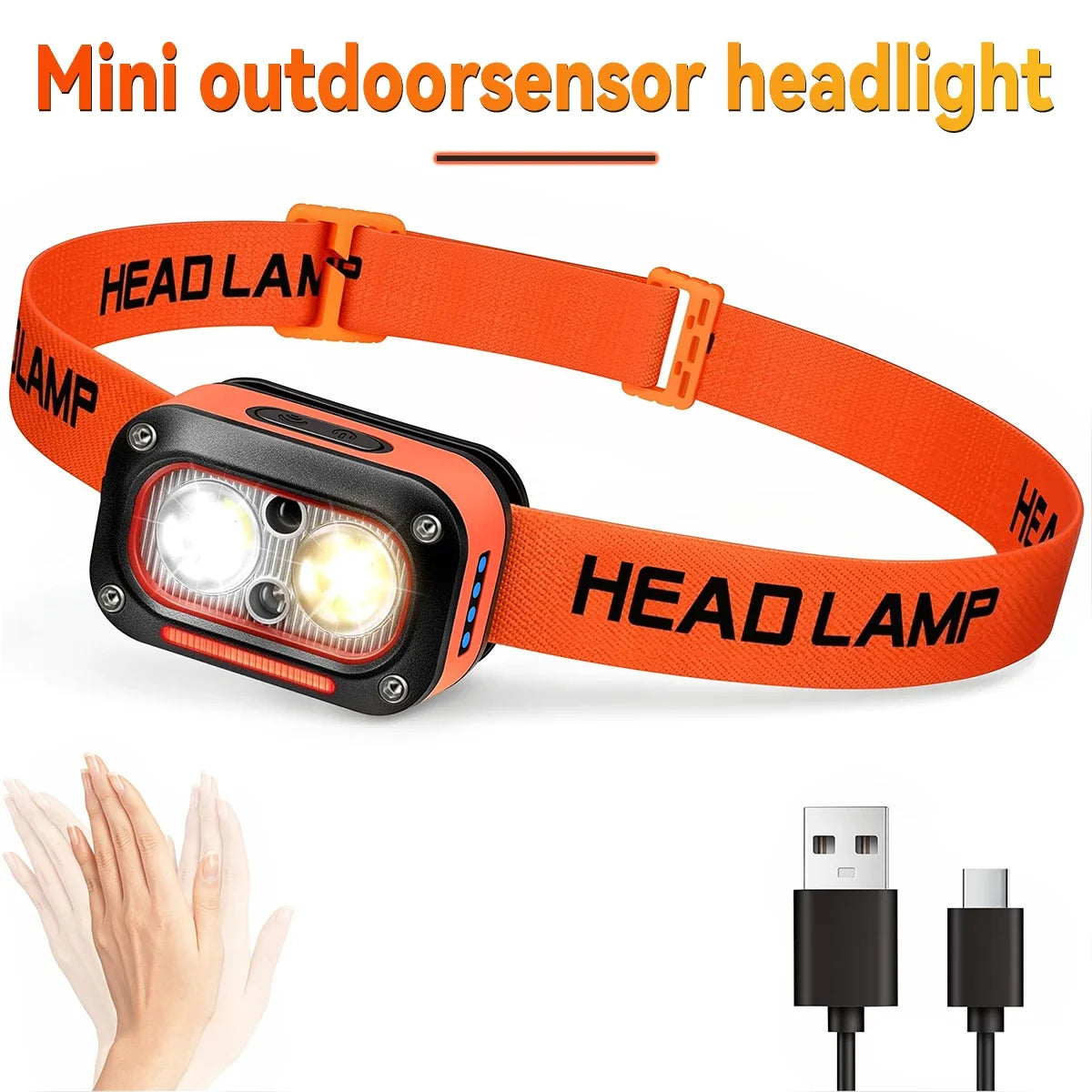 Mini Sensor Headlamp Rechargeable LED Head Lamp,Ultra-Bright Headlight with 5 Modes,60° Adjustable for Camping Fishing Running 