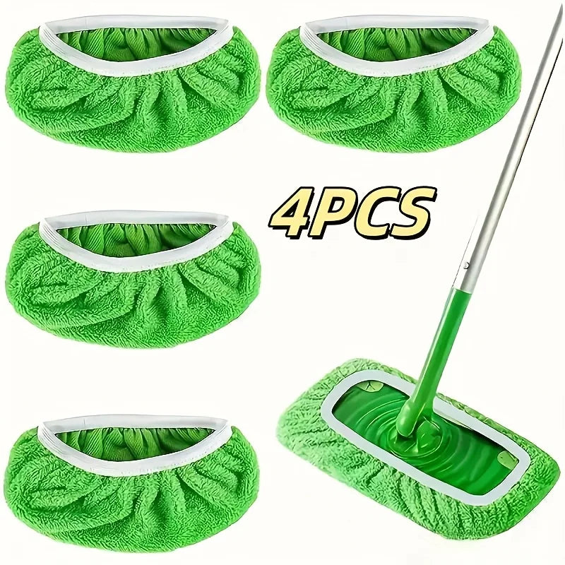 4 Reusable Mop Pads with High Water Absorption and Ultra-fine Fiber Cleaning Pads That Can Firmly Adhere To Most Standard Mops