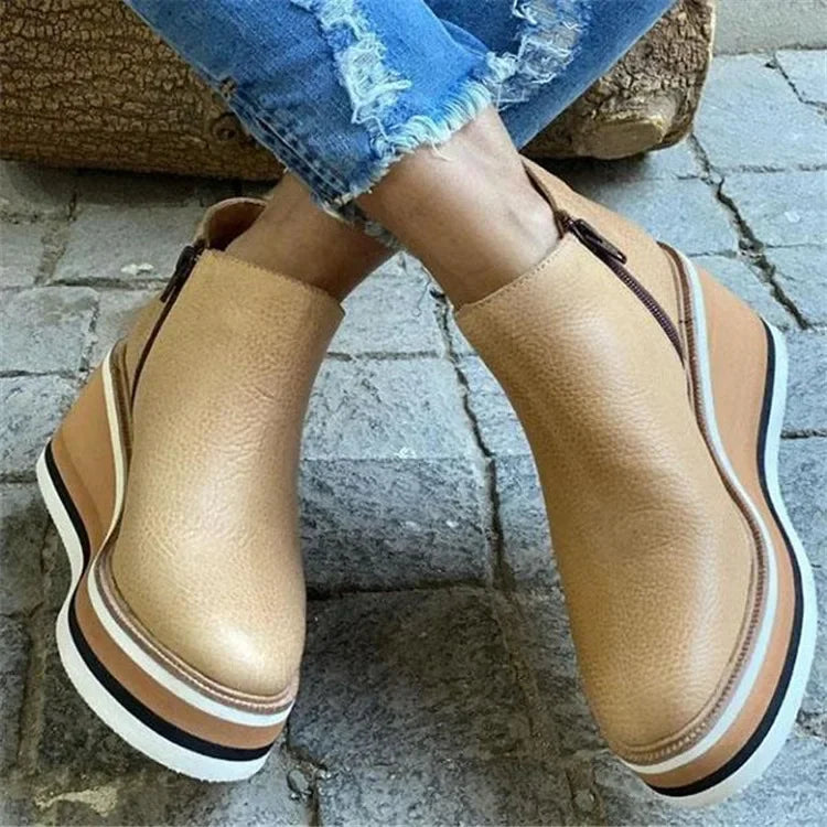 Autumn Ankle Boots Women Fashion Leather Wedge Heel Platform Women's Shoes Short Boots High Heels Boots Botas De Mujer