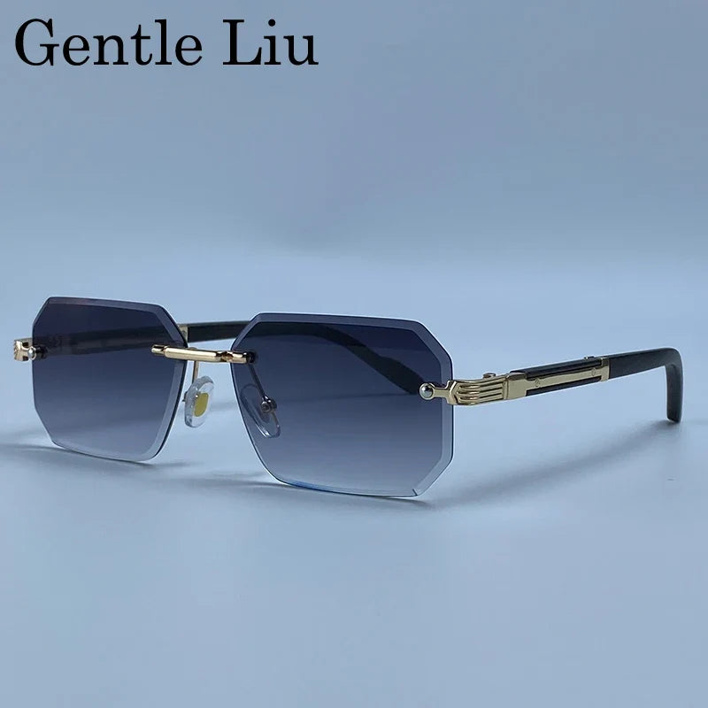 Rectangle Punk Rimless Sunglasses Men Vintage Polygon 2026 Luxury Brand Design Geometric Sun Glasses Male Hip Hop Eyewear Shades