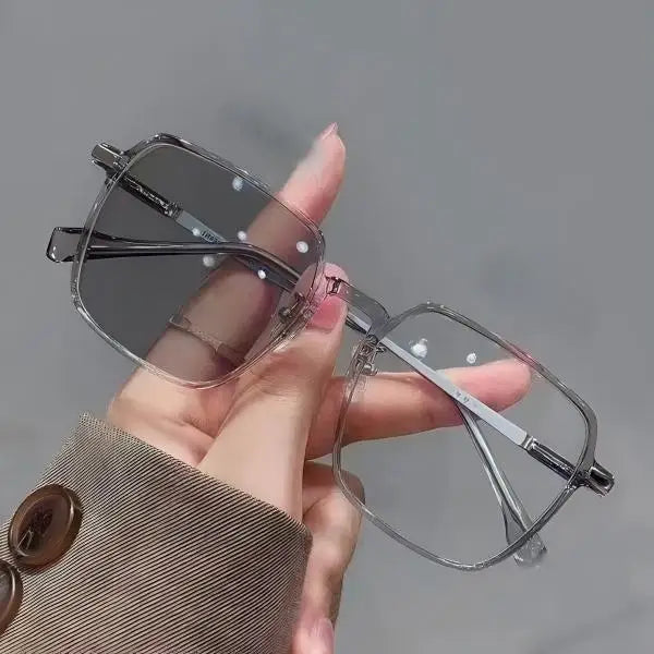 GLAZZY TR Stainless Steel Two Tone Square Photochromic Eyeglasses Anti Blue Light Optical Glasses Neutral Daily Computer Eyewear