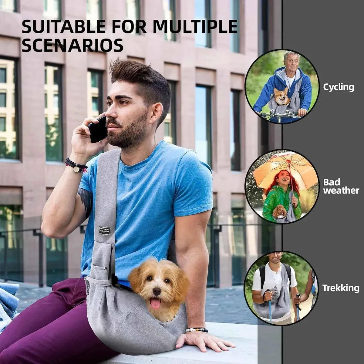 Cotton Dog Sling Carrier, Crossbody Bag for Puppies and Small Dogs