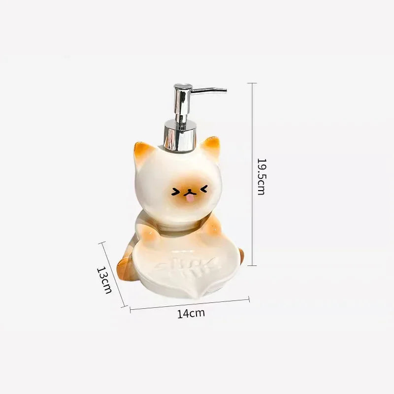 Dispensador de loción y jabonera de gato Kawaii