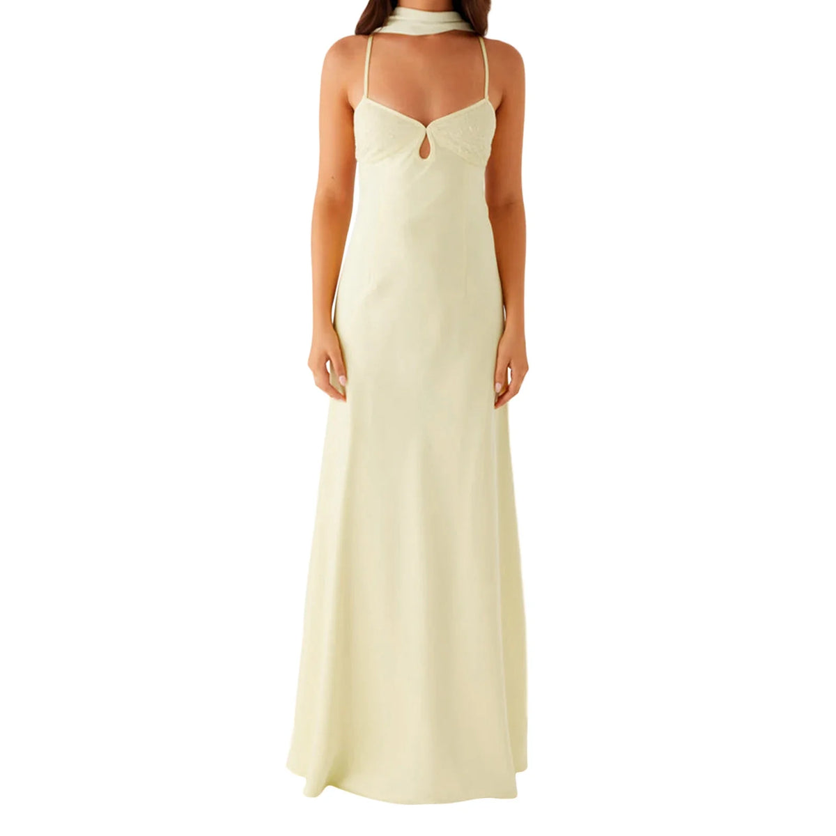 Women Solid Color Sexy Back Bandage Party Club Cami Dress Summer Fashion Sleeveless Spaghetti Strap Long Dresses With Scarf