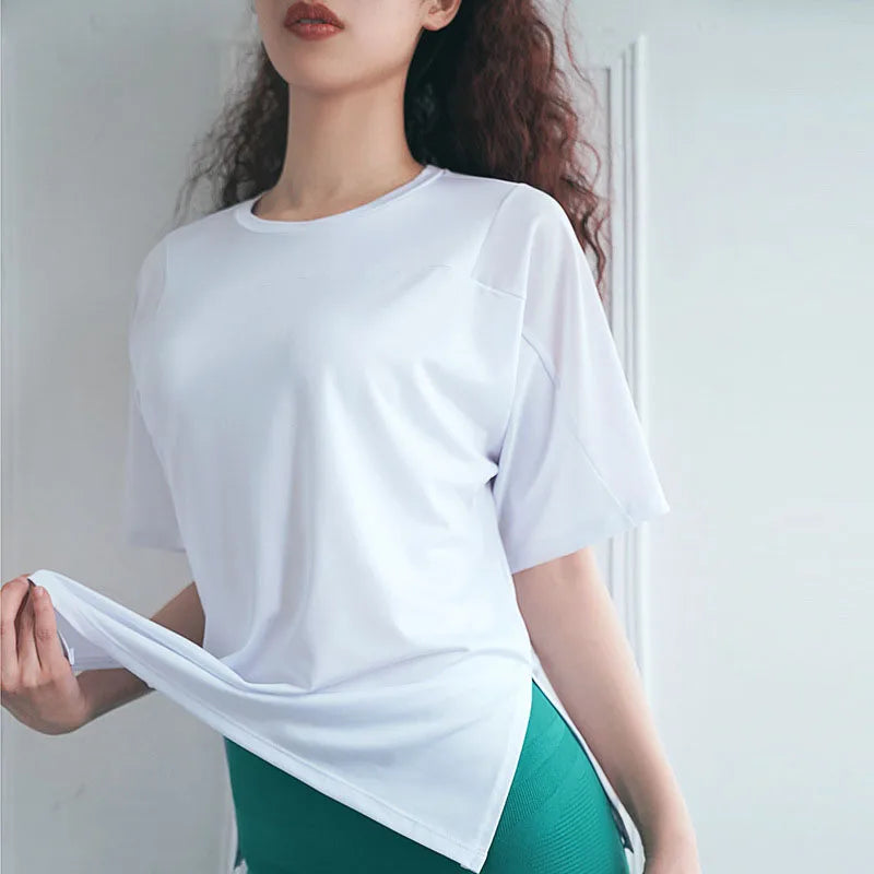 Mesh Stitching Yoga T Shirt Breathable Quick Dry Loose Fit