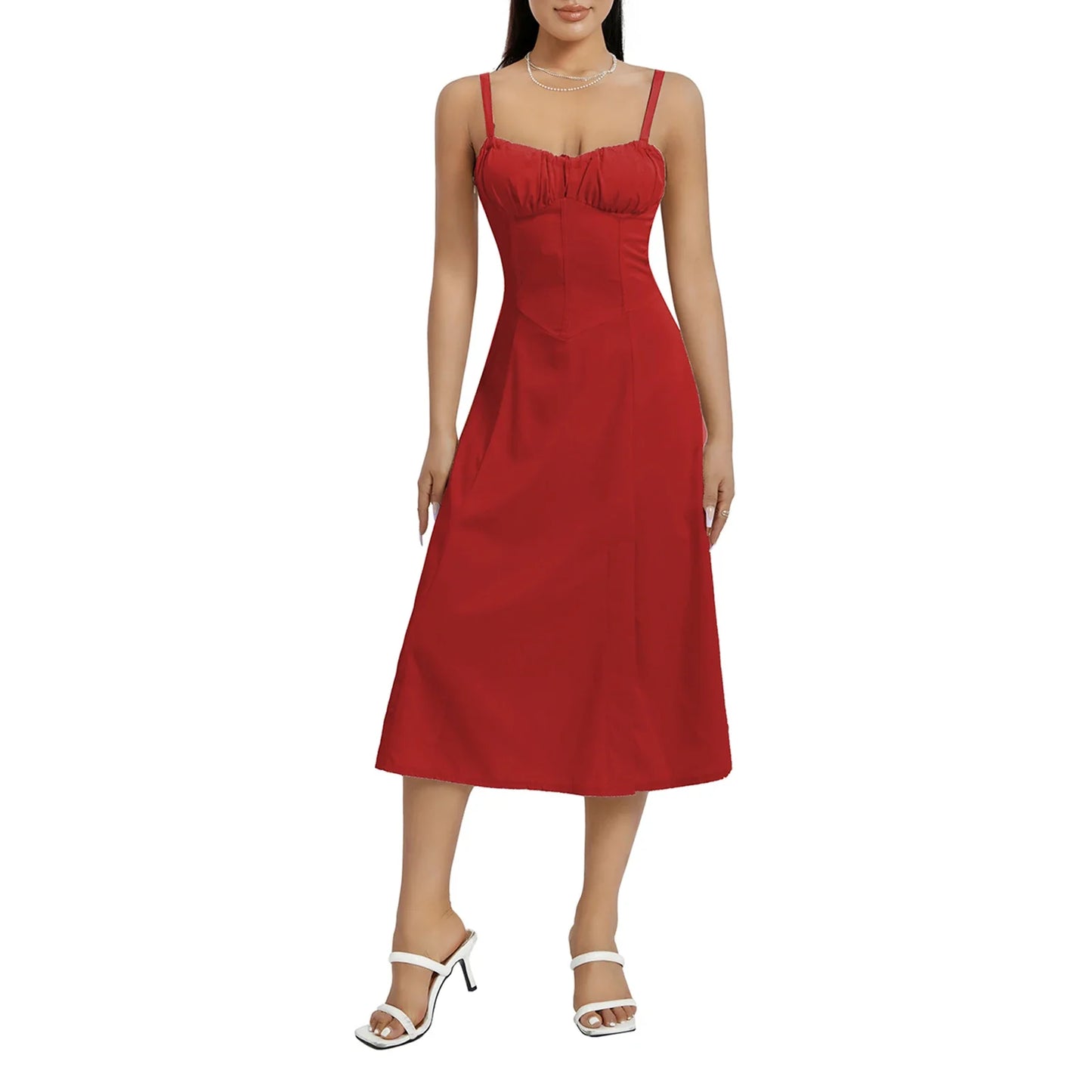 Women Summer Solid Color Long Dress Sleeveless Bandage Party A-line Dress for Cocktail Nightclub Beach