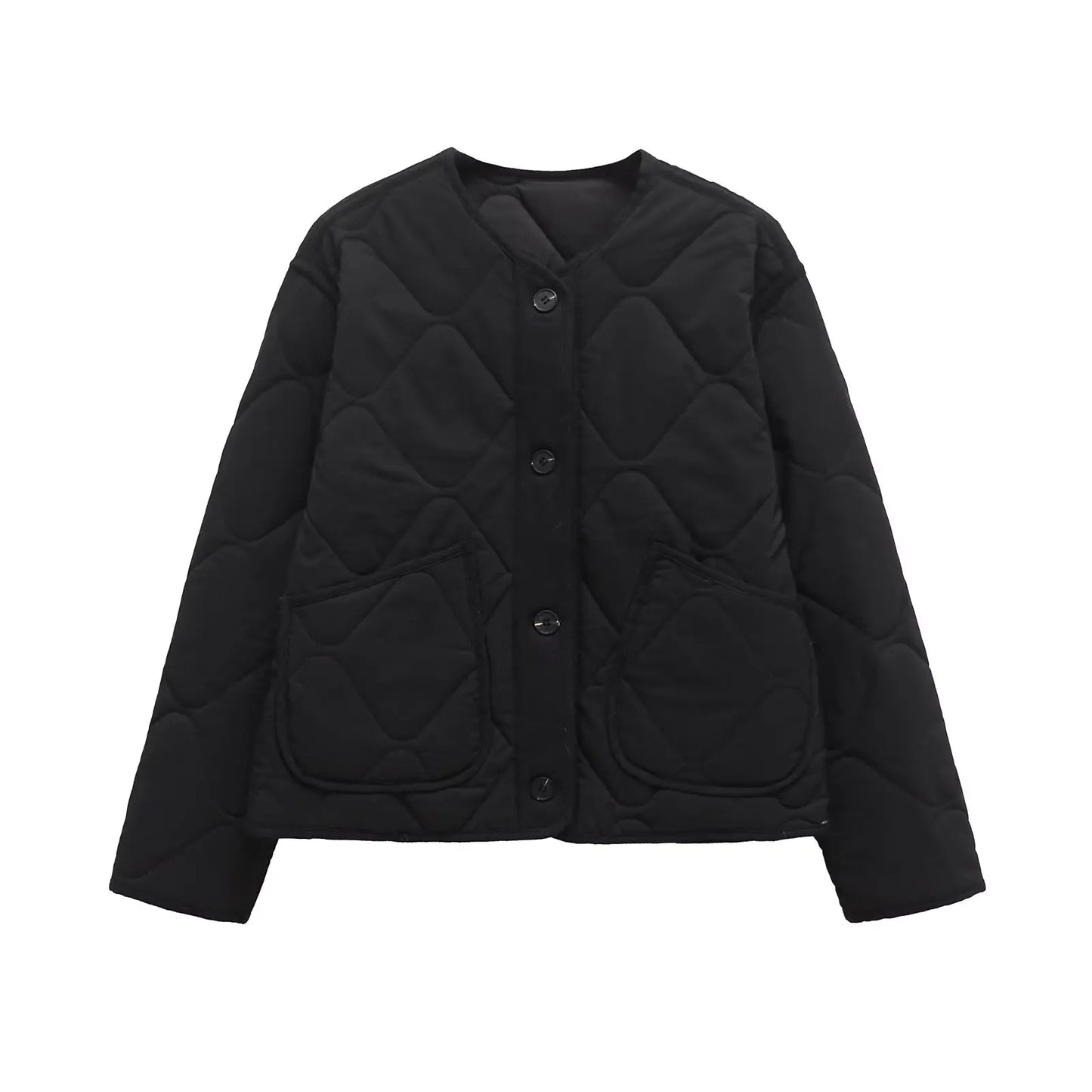 ETJ 2025 Spring new women's vintage crewneck quilted cotton-padded loose version of quilted casual jacket