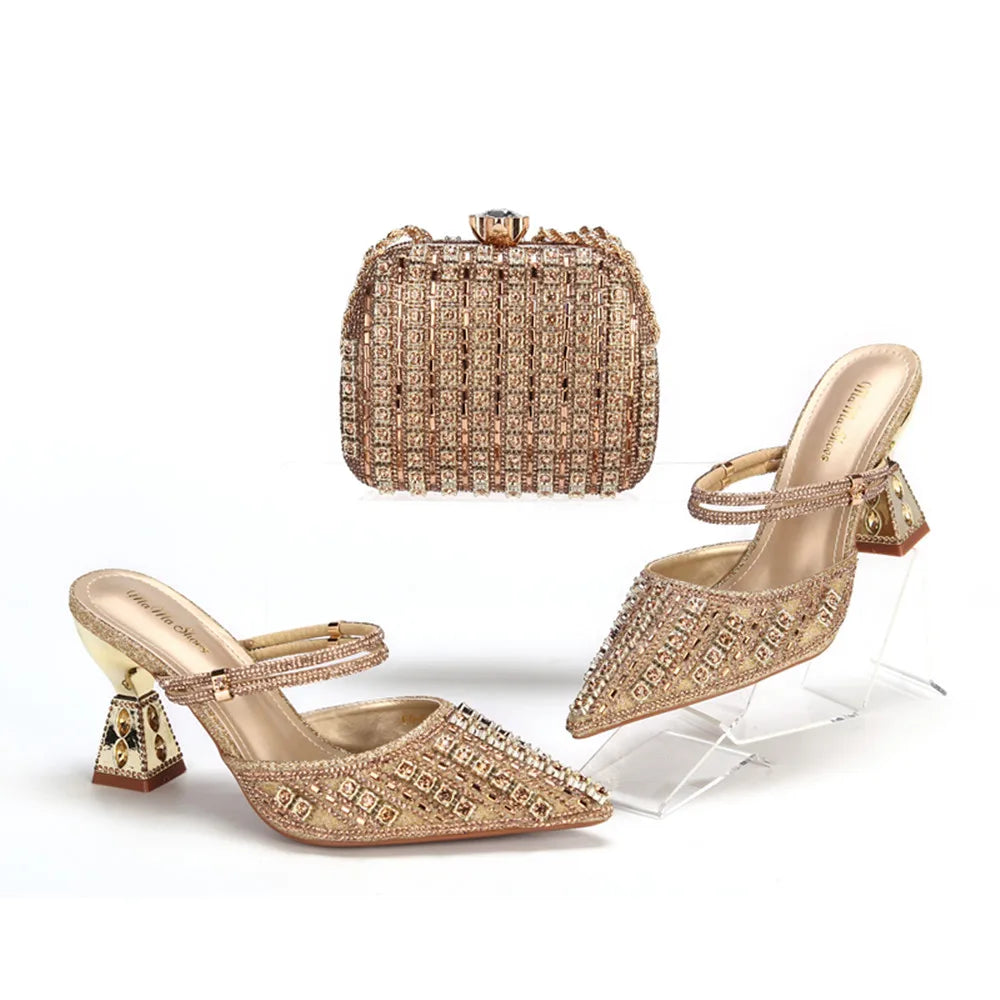 doershow Italian colorful Shoes And Bag Sets For Evening Party With Stones Italian Leather Handbags Match Bags! HNM1-1