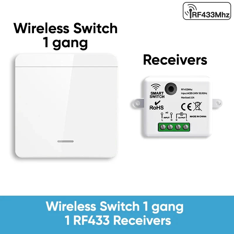 TNCE RF433 Relay Receiver,Wireless Light Switch 433Mhz Mini Remote Control,1/2/3Gang Wall Transmitter Switch, Led Lamp Fan Smart