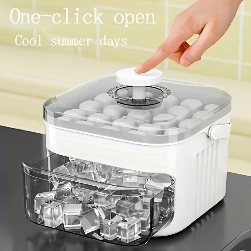 50-Cube Double Layer Ice Cube Maker with Easy Press Cap, Household Refrigerator Ice Making Mold Storage Box, Multi-purpose Kitchen Ice Container