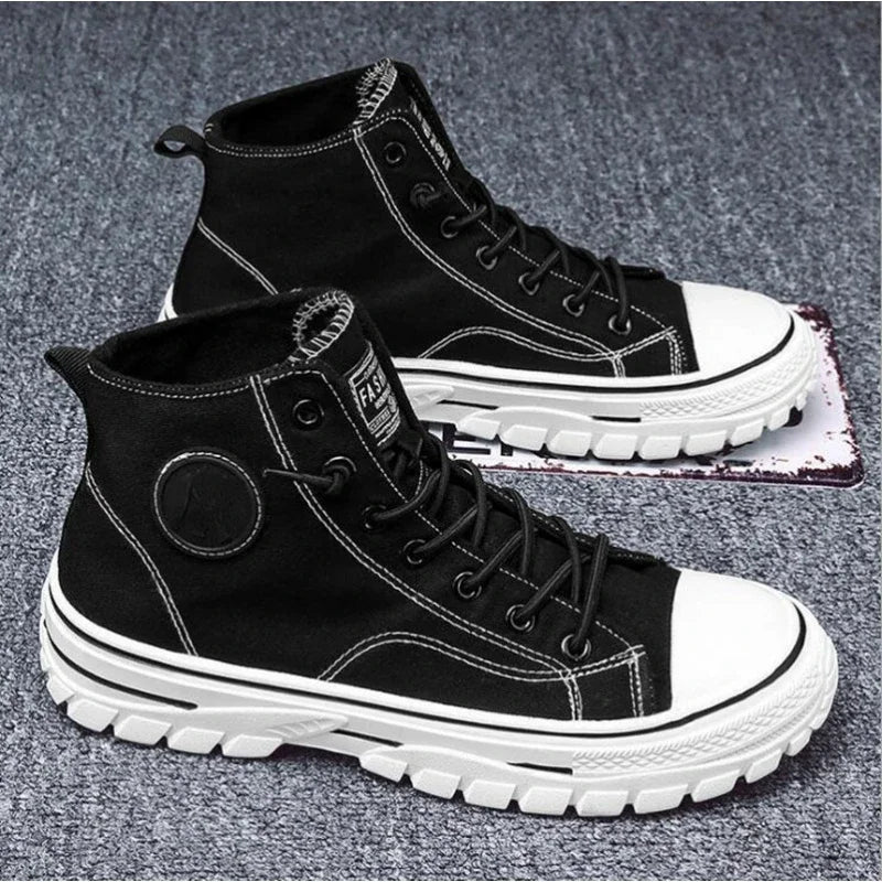 Men's Canvas Shoes Male High Top Casual Breathable Sports Shoes Gray Skateboarding Vulcanized Shoes Comfort Sneakers 2025 New