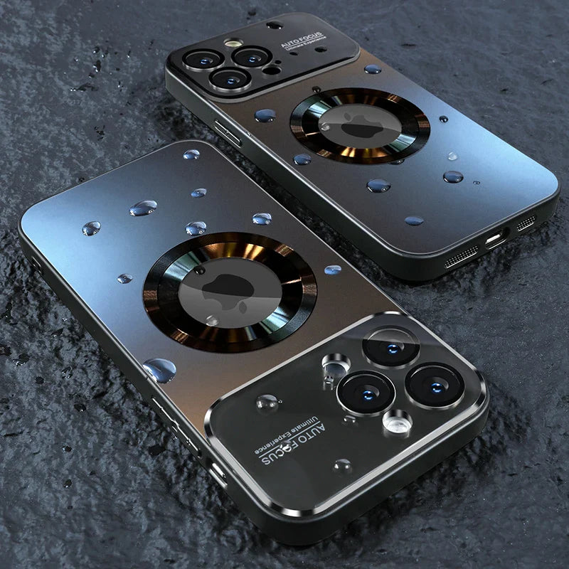 Luxury Glass Camera Lens Case for MagSafe Magnetic Wireless Charging, Shockproof Cover for iPhone 11 12 13 14 15 16 Pro Max Plus