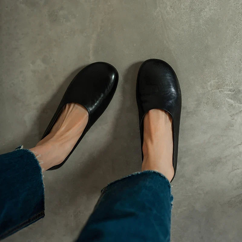 2026 Spring Shallow Mouth Round Toe Loafers Women Shoes Genuine Leather Boat Shoes Fashion Concise Ballet Flats Women Flats