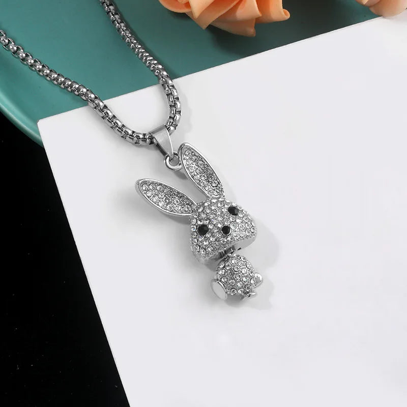 Collar con dije de conejo Kawaii con diamantes de imitación
