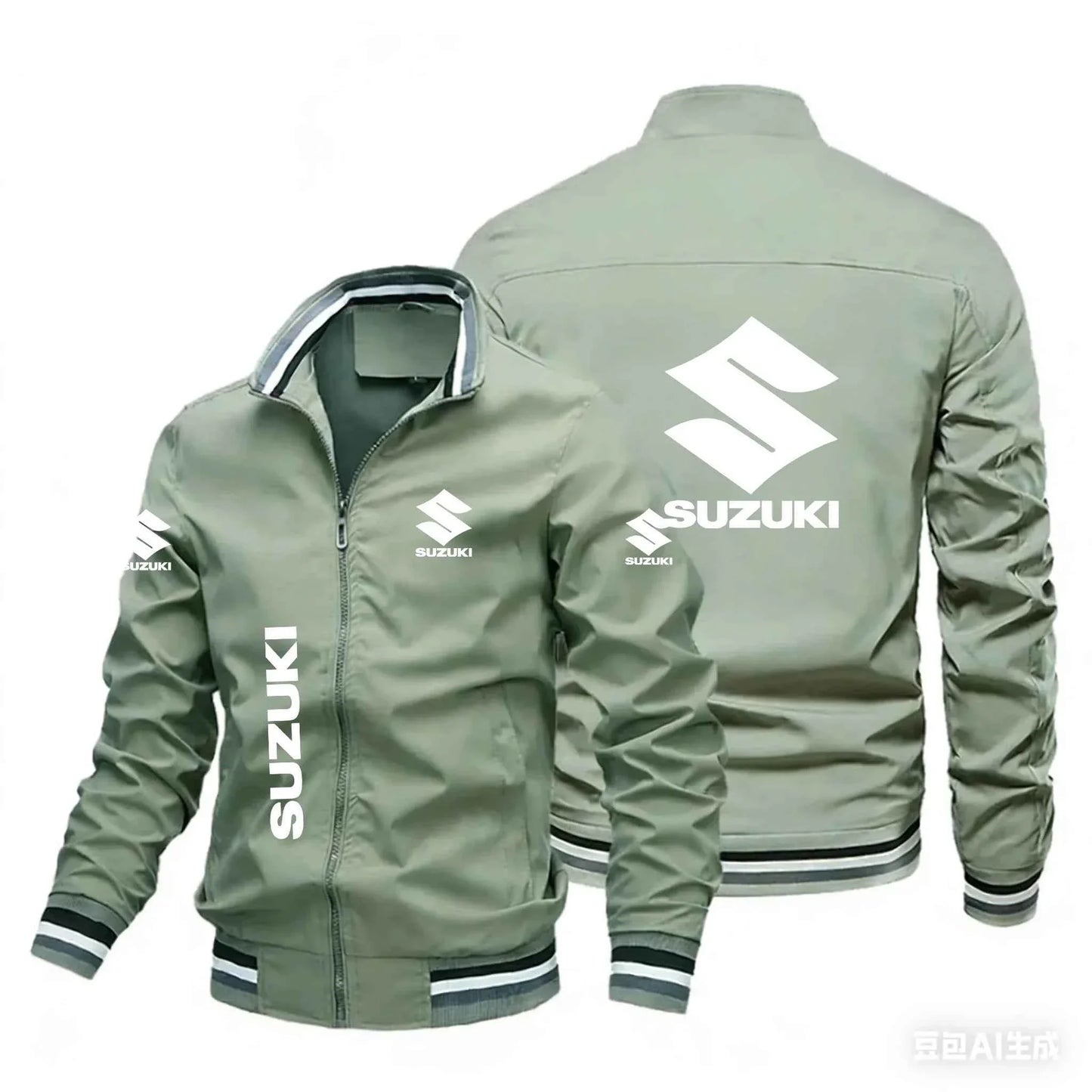 2026 Popular Suzuki SUZUKI Motorcycle-style Stand-up Collar Jacket, Multi-logo Printed Motorcycle Riding Casual Fashion Men's Co
