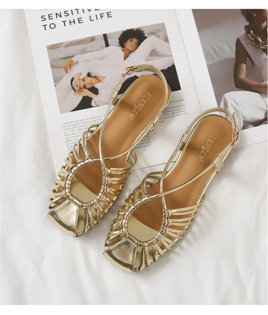 ZAROY Women Flat Sandals Summer Narrow Band Roman Shoes Casual Plus Size Brand Designer Banquet Beach Gladiator Sandalias Zapato