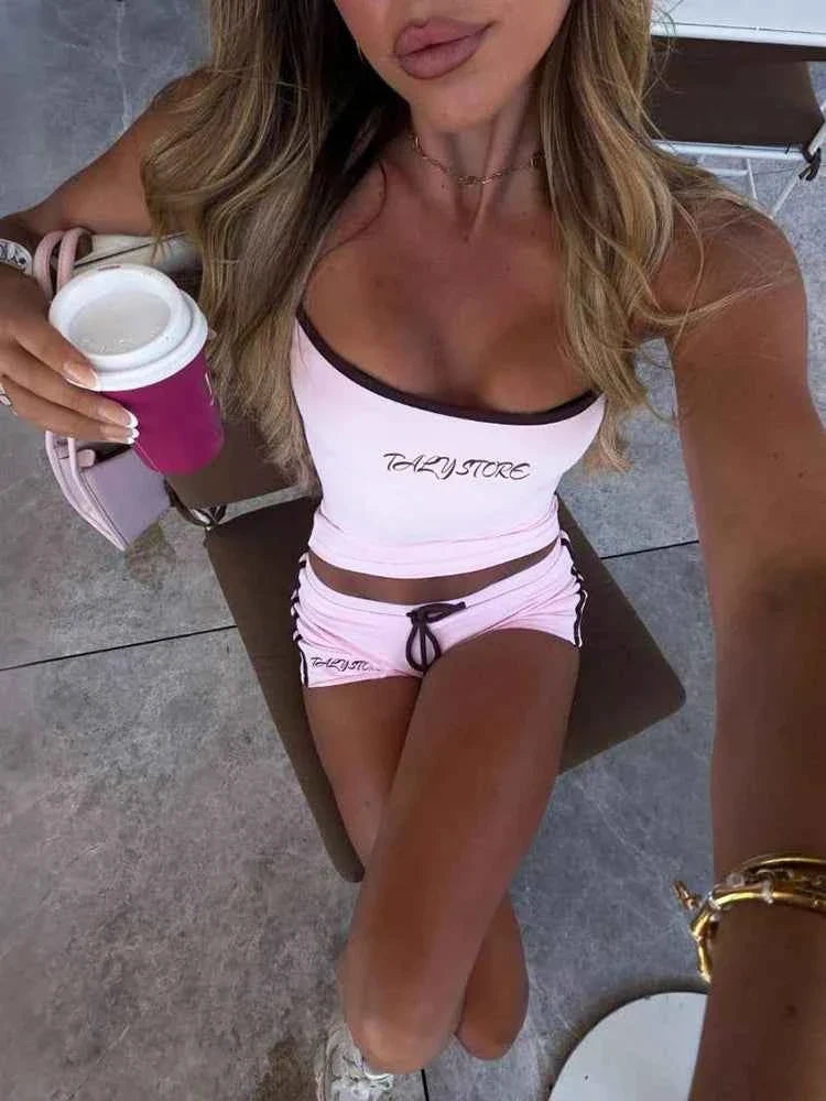 Women’s Letter Print Cami & Shorts Set