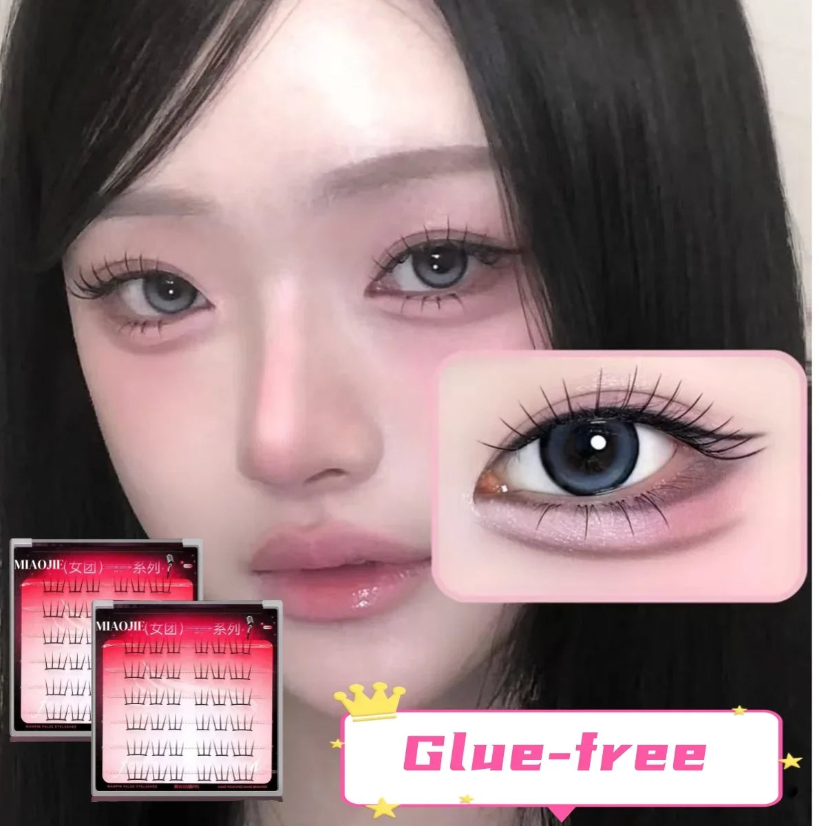 MJ Self Adhesive DIY Lashes No Glue Needed Reusable Bottom Lash Fluffy Cluster Eyelash Korean DIY Manga Lash Extension At Home