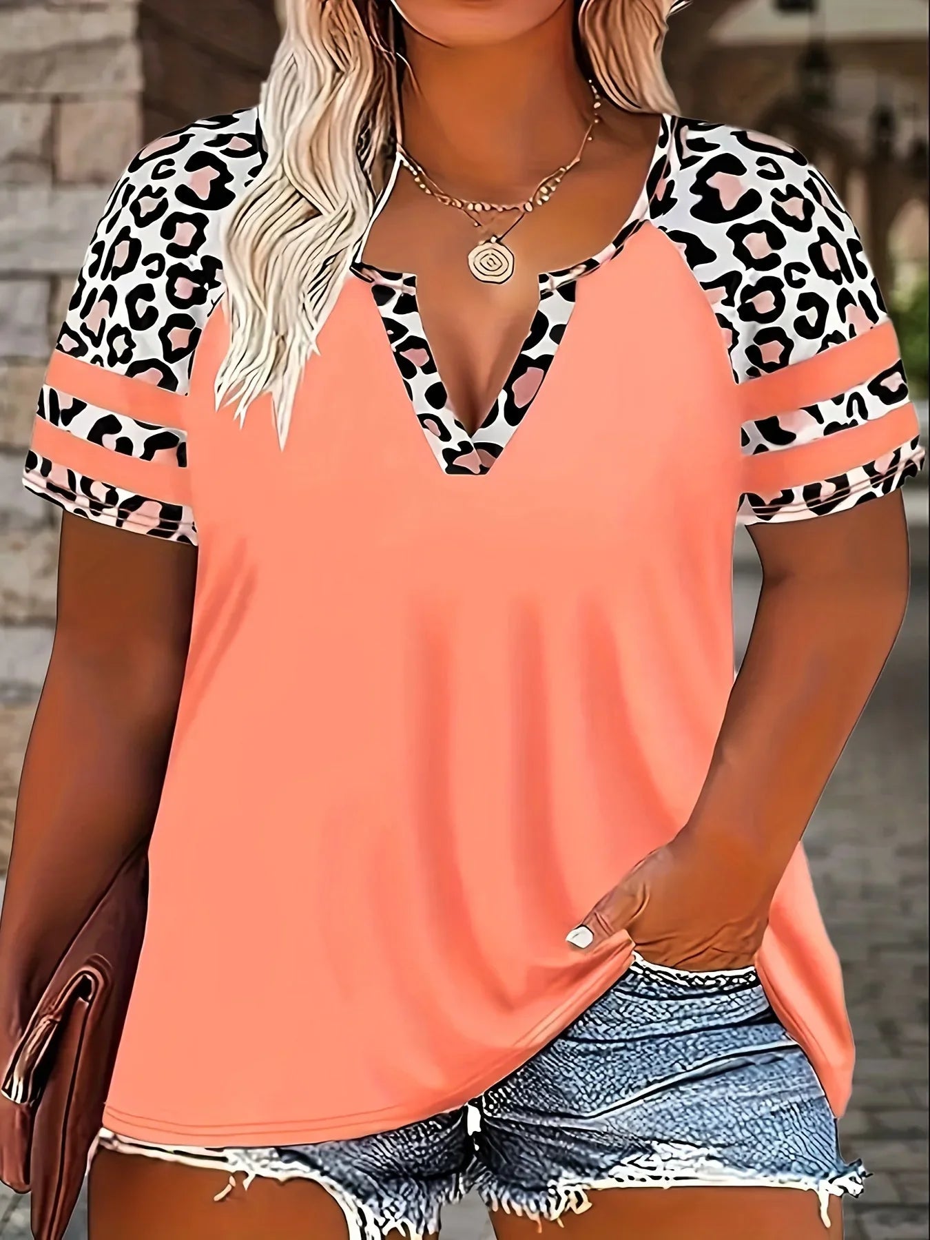 New 2025 Fashion Large Size Shirts Leopard Patchwork Print T-Shirt Casual Short Sleeve Top For Summer Women's Plus Size Clothing