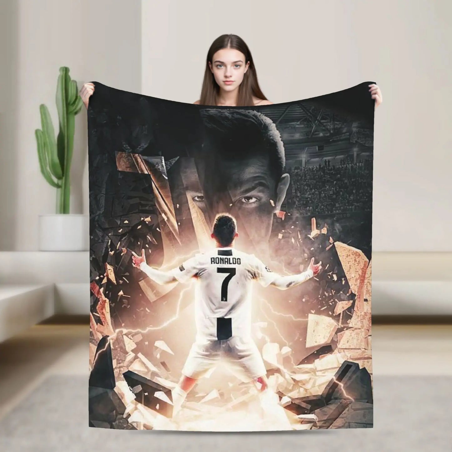 CR7 Football Soccer Blanket Ronaldos Flannel Funny Warm Throw Blanket for Bedding Lounge Decoration