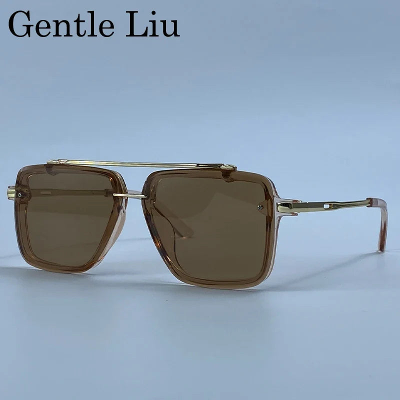 Steampunk Square Double Bridge Sunglasses Men Big 2026 Luxury Brand Designer Retro Punk Driving Sun Glasses Metal Frame Eyewear