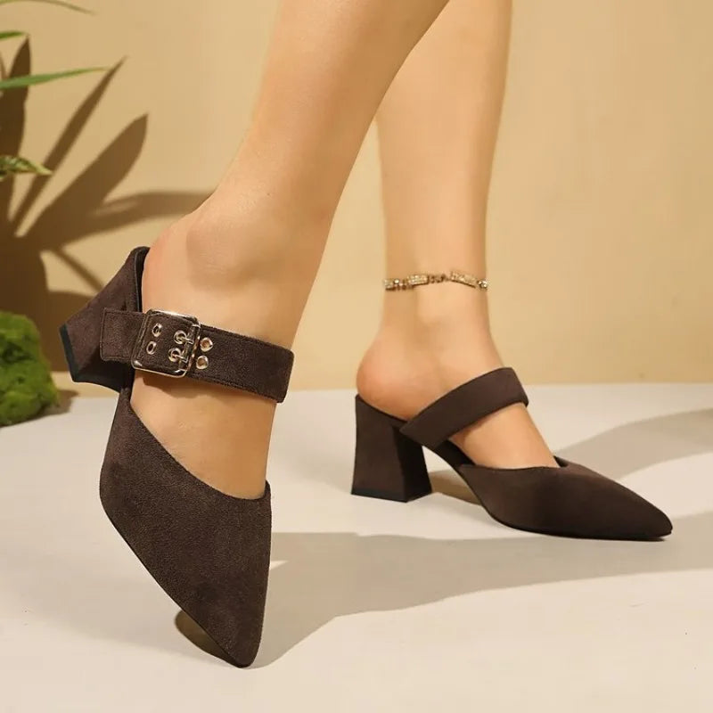 Fashion Women Buckle Strap Decor Pointed Toe Slingback Sandals Lady Summer Casual Going Slippers Party Shoes Sandals