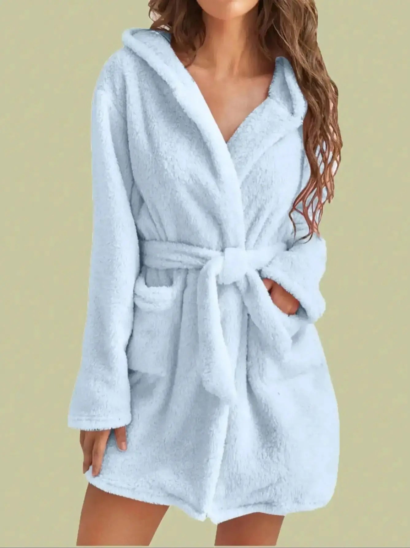 Women's Hooded Fleece Robe With Belt For Cozy Winter Home