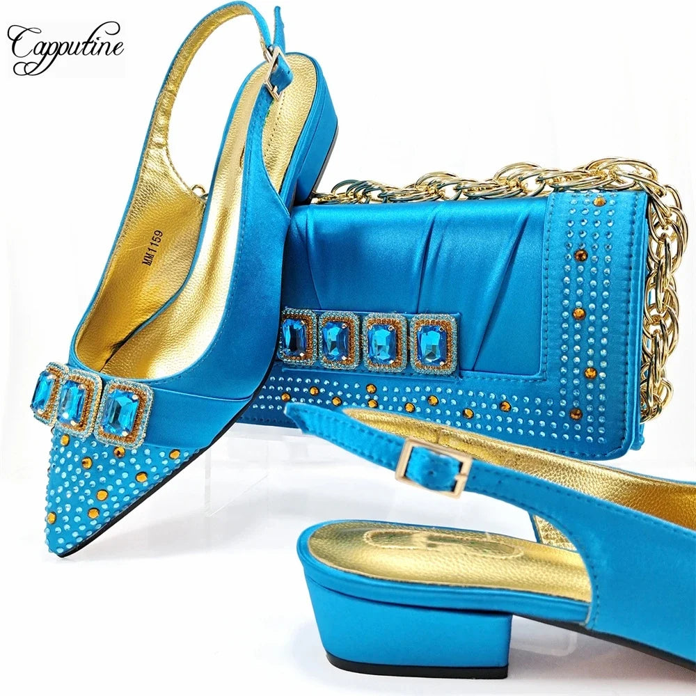 Peach Women Shoes And Bag Set Luxury Ladies Sandals Match With Handbag Clutch Medium Heels Pumps Sandales Femmes MM1159