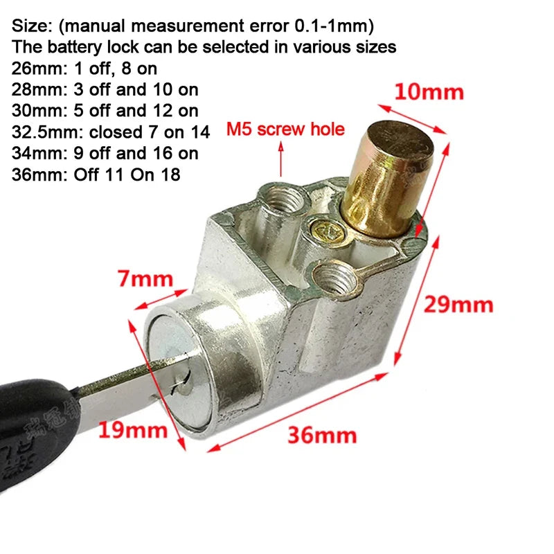 Electric Bicycle E-bike Electric Vehicle Battery Box Lock Front Lock Big Head Lock Electric Vehicle Anti-theft Lock Battery Lock