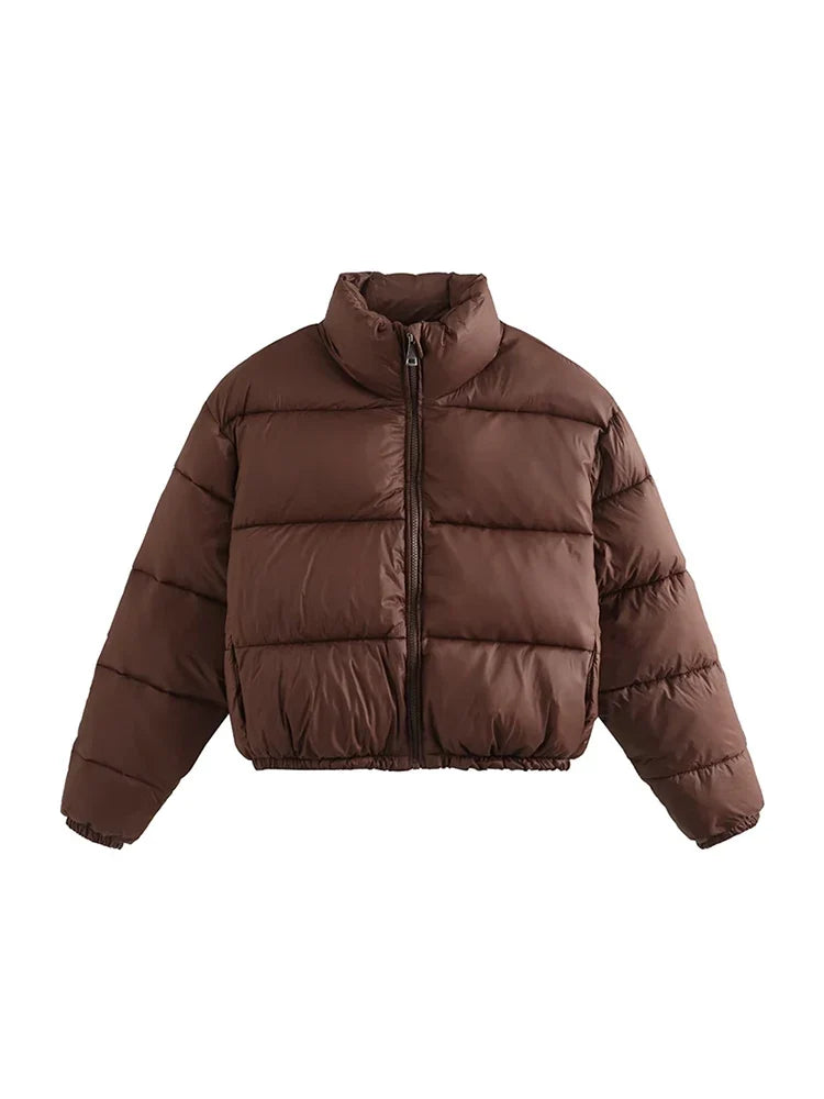 Vintage Women Brown Warm Puffer Jackets 2023 Winter Fashion Ladies Elegant Short Parka Casual Female Chic Green Outerwear