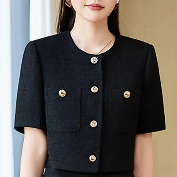 Luxury Blazer White Small Fragrance Short Sleeve Jacket Women's Summer Loose Thin Versatile Top Shorts Professional Black Suits
