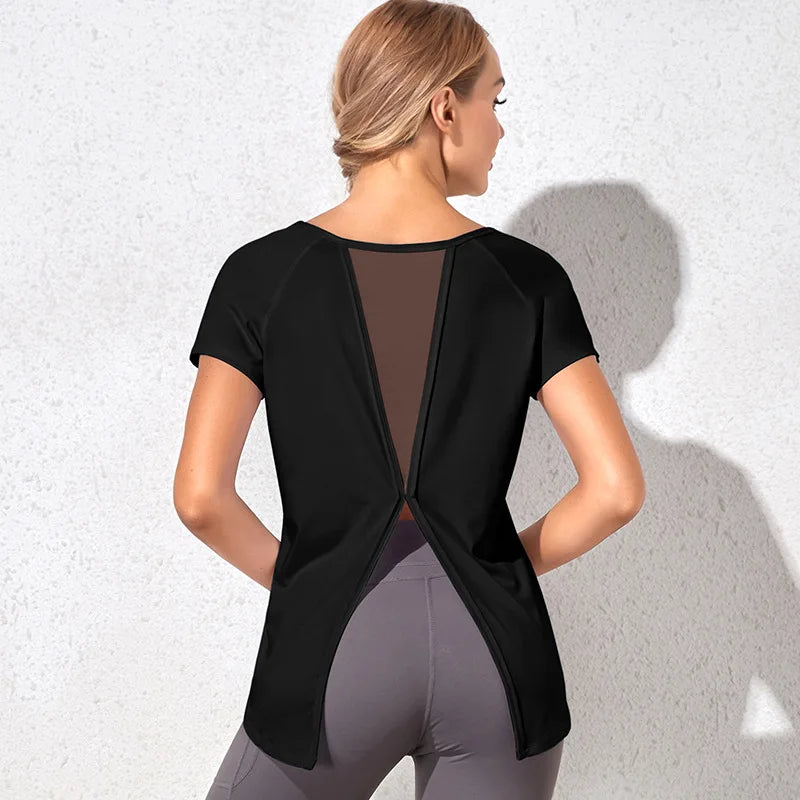 Women's Short Sleeve Yoga Shirt Breathable Stretchy Sexy