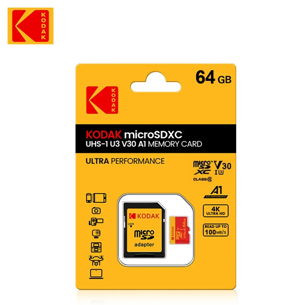 KODAK 128GB Micro SD Card U3 V30 256GB 64GB 32GB 4K High Speed TF Card for Phone Camera Drone Original TYPE-C Reader