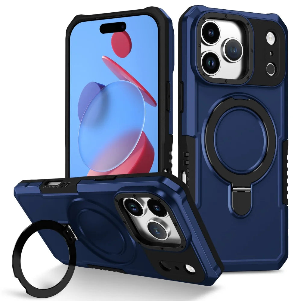 Luxury Armor For Magsafe Magnetic Stand Holder Phone Case For iPhone 17 Pro Max 17 Air Ring Bracket Shockproof Bumper Cover