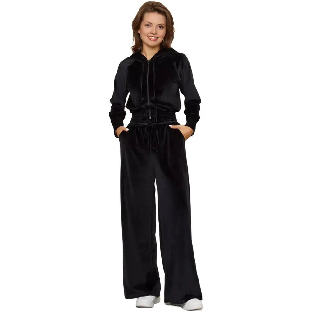 Womens 2 Piece Velour Tracksuit Soft Velvet Hoodies Outfits Athletic Zip Up Jacket And Wide Leg Pants Sweatsuit Set