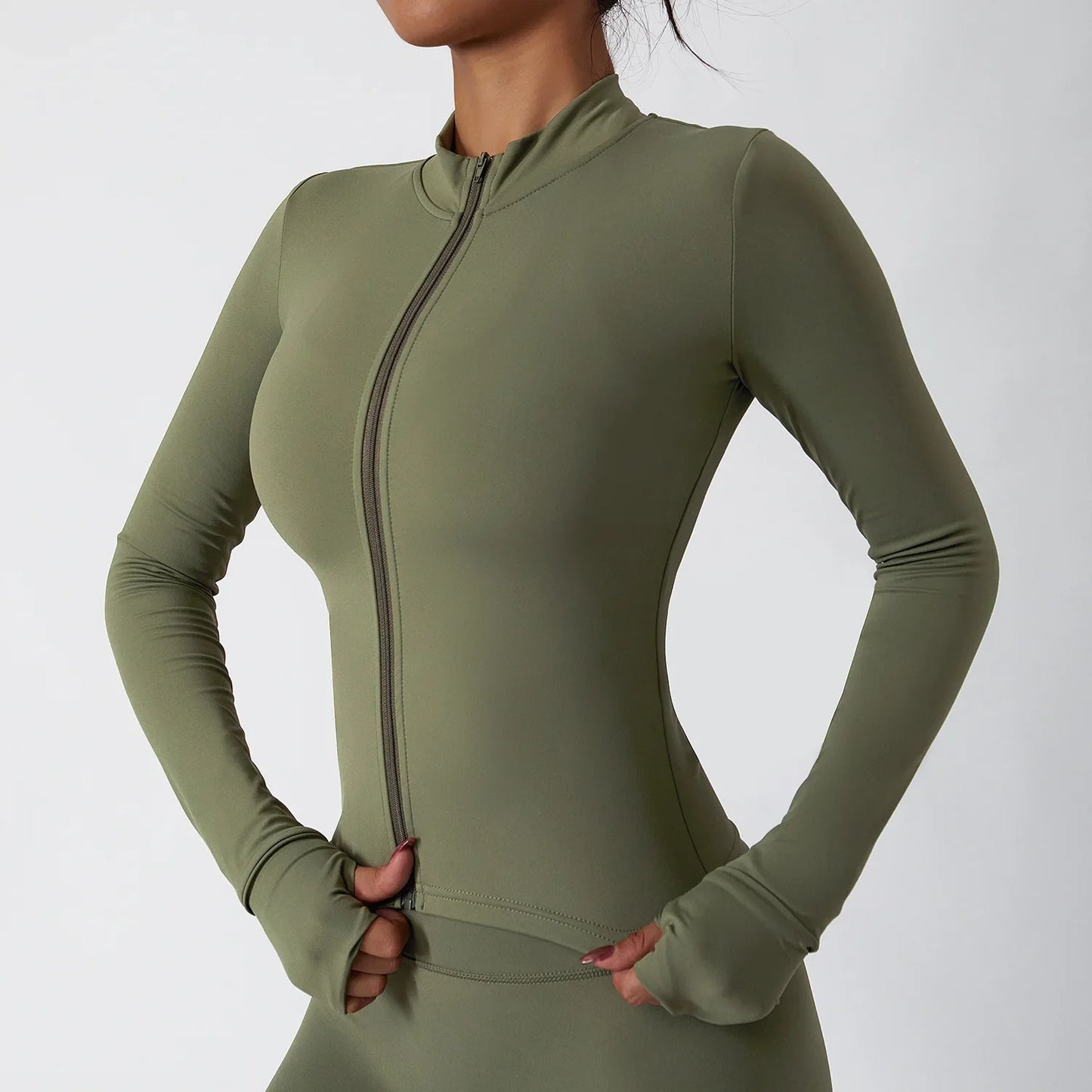 Chaqueta deportiva de manga larga con cremallera para mujer