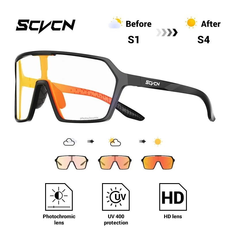 SCVCN Fashion Photochromic Men Cycling Sunglasses Women Outdoor Sports Running Mountain Hiking Glasses UV400 Protective Eyewear