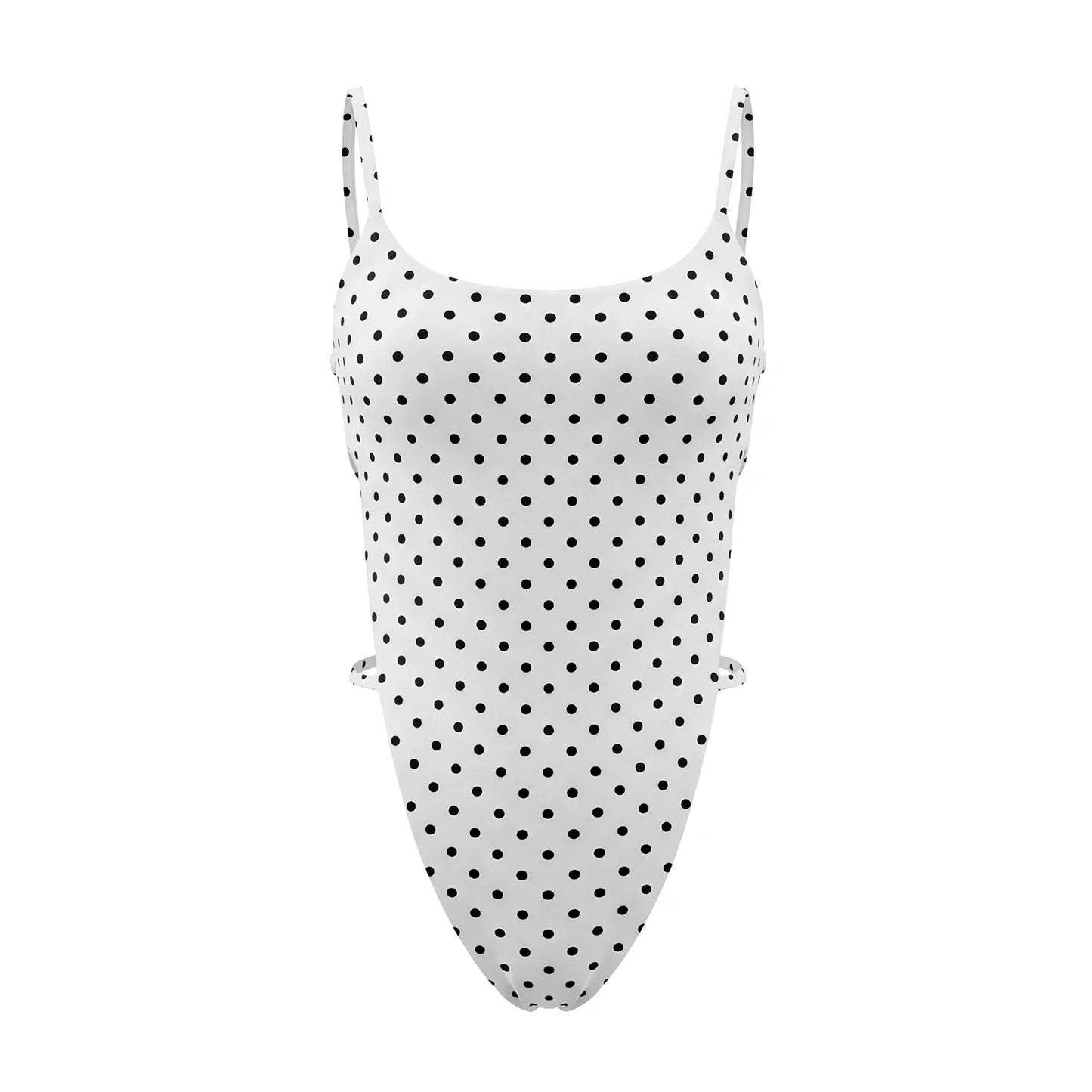 Women's Stylish Dots Print Summer Tight Thong Bodysuit Sleeveless Square Neck Spaghetti Strap Backless Romper