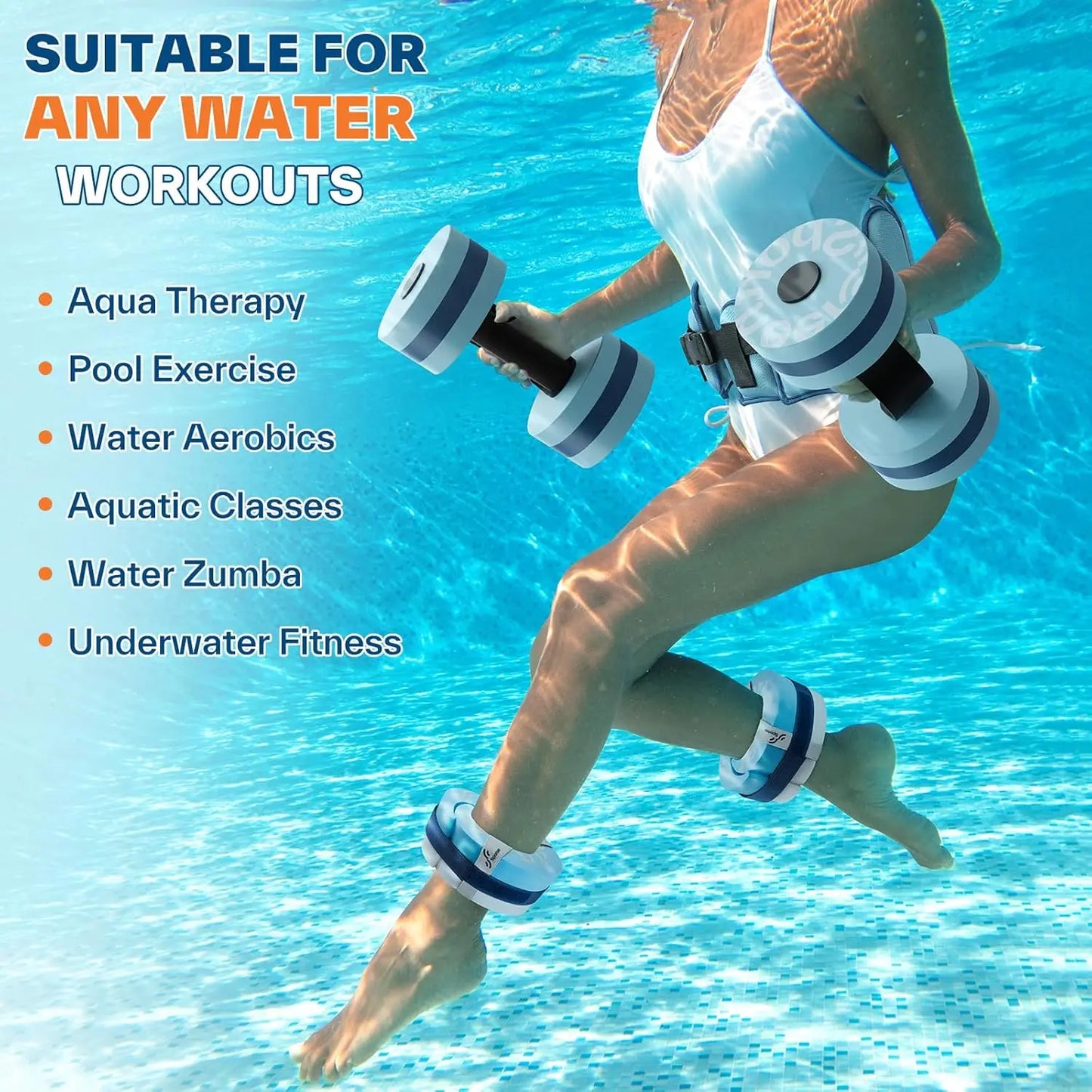 Set de 6 piezas de Aqua Fitness – Cinturón de natación, tobilleras y equipo de ejercicio acuático para terapia en piscina