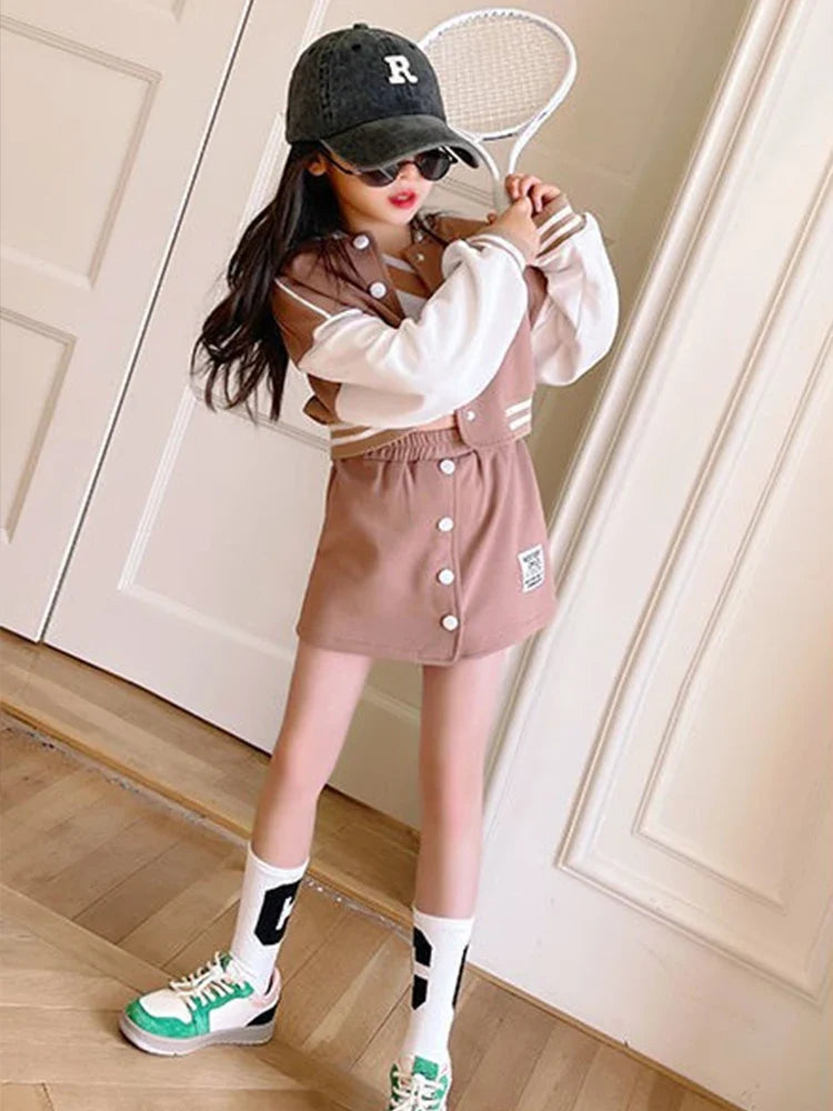 Baseball Jacket and Skirt Set for Teens