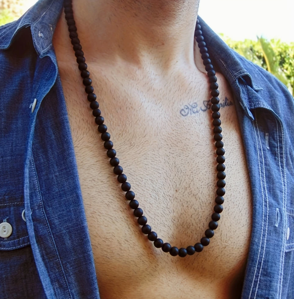 Collar de cuentas negro mate – Cuentas de 8 mm – 27.5 pulgadas de largo