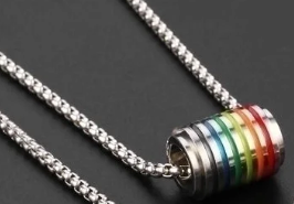 🌈 Collar cilíndrico del Orgullo - Joyería LGBTQ+ de acero inoxidable (tono plateado o tono negro)